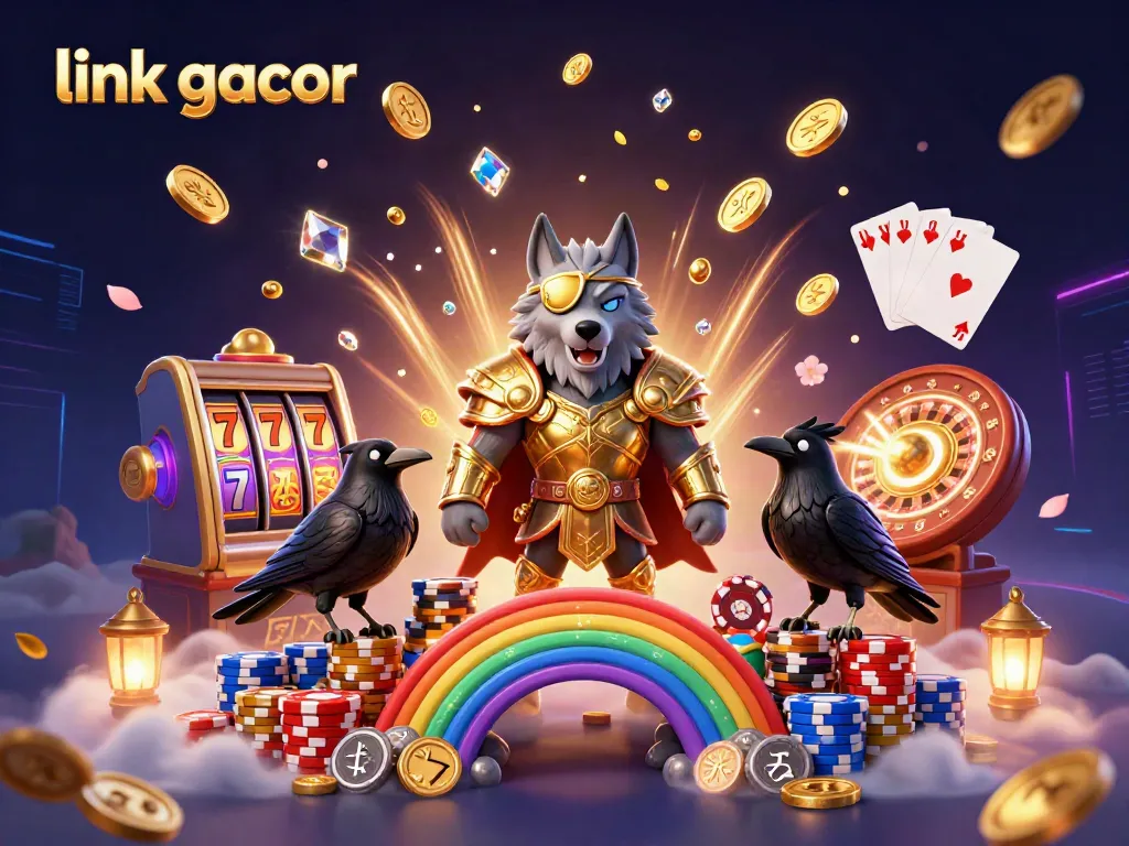 Engage with vibrant 'link gacor' slot action, featuring Odin and his ravens in a dynamic casino scene.